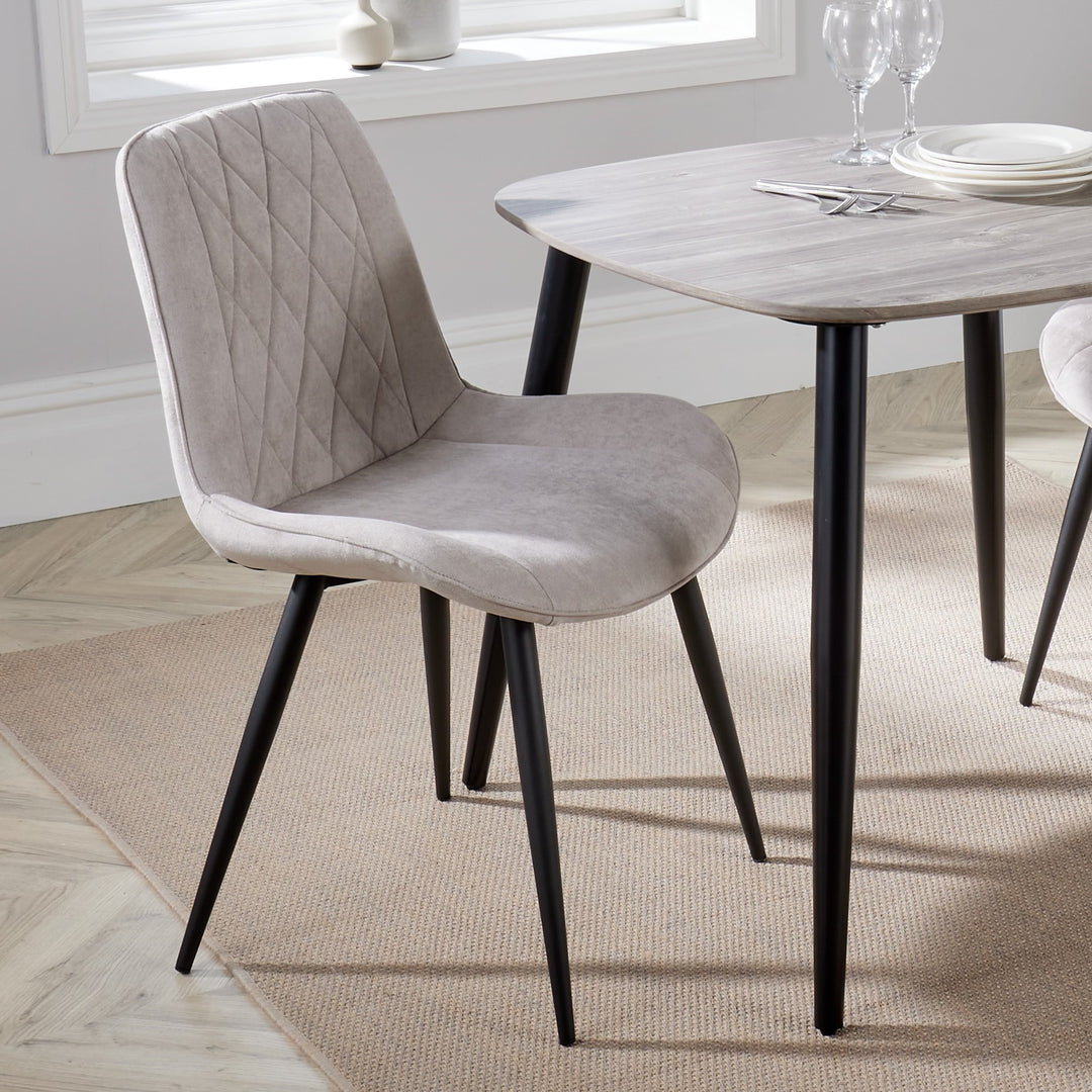 Aspen Diamond Stitch Natural Fabric Dining Chair, Black Tapered Legs (Pair) Natural Black (DHD) Image 5