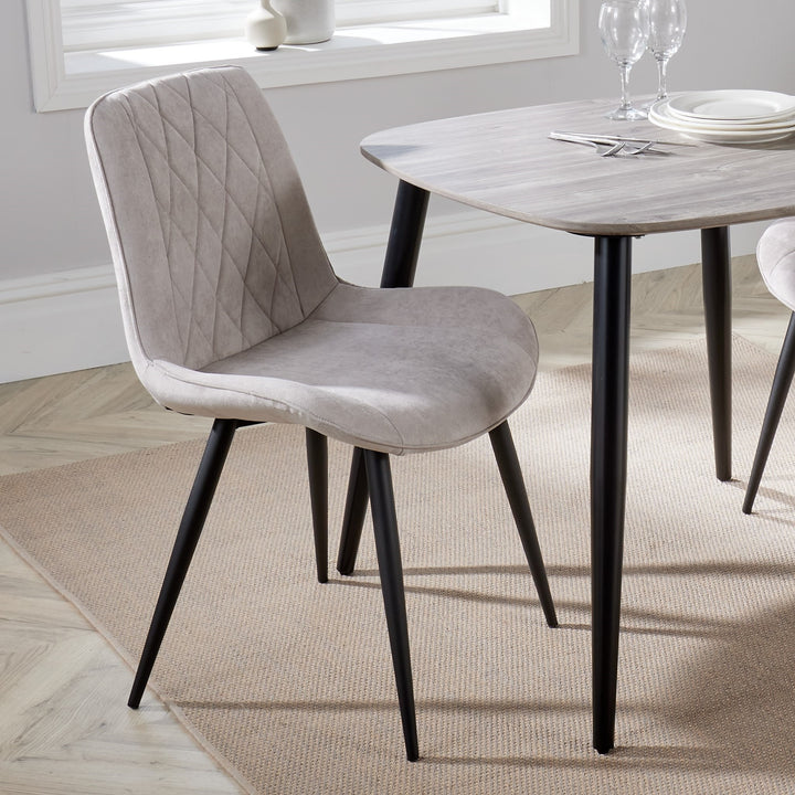 Aspen Diamond Stitch Natural Fabric Dining Chair, Black Tapered Legs (Pair) Natural Black (DHD) Image 5