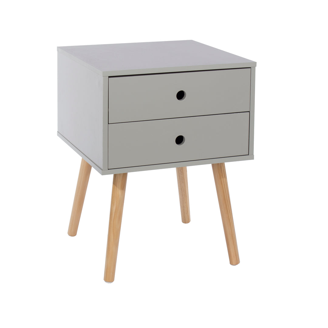 Options Grey Scandia, 2 Drawer & Wood Legs Bedside Cabinet  Grey Pine (DHD) Image 3