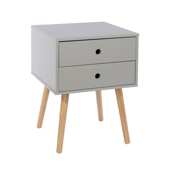 Options Grey Scandia, 2 Drawer & Wood Legs Bedside Cabinet  Grey Pine (DHD) Image 3