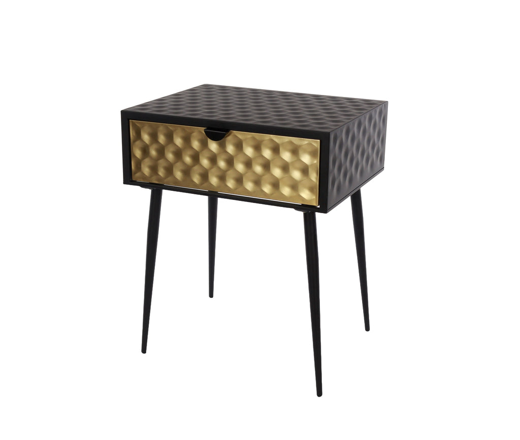 Options Jupiter Metal 1 Drawer Bedside Cabinet, Gold Drawer With Black Handle And Legs Black Gold (Self Assembly) (DHD)