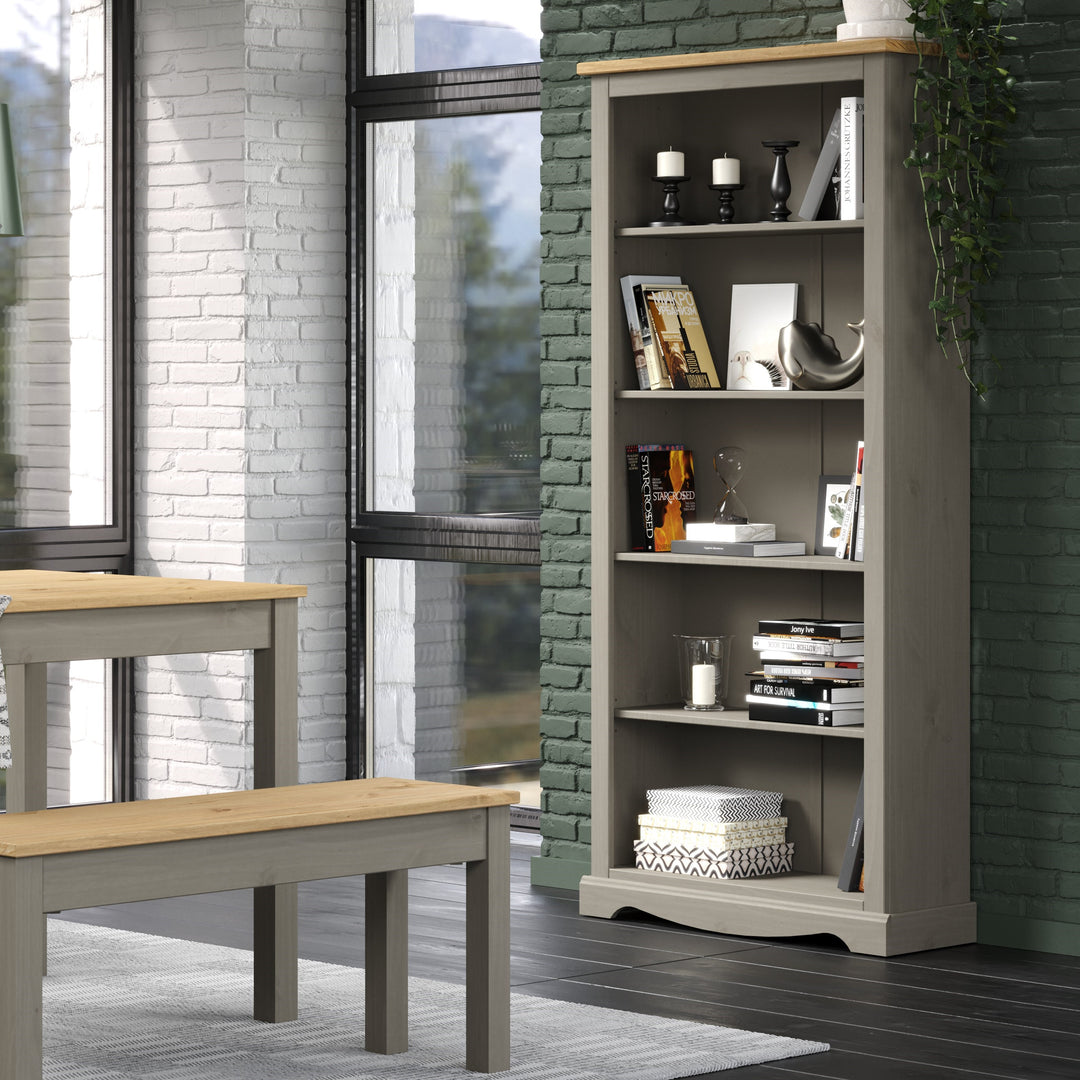 Corona Grey Tall Bookcase Grey Wax Antique Waxed Pine (DHD) Image 4