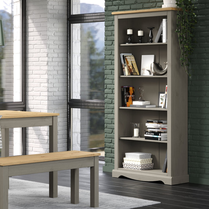 Corona Grey Tall Bookcase Grey Wax Antique Waxed Pine (DHD) Image 4