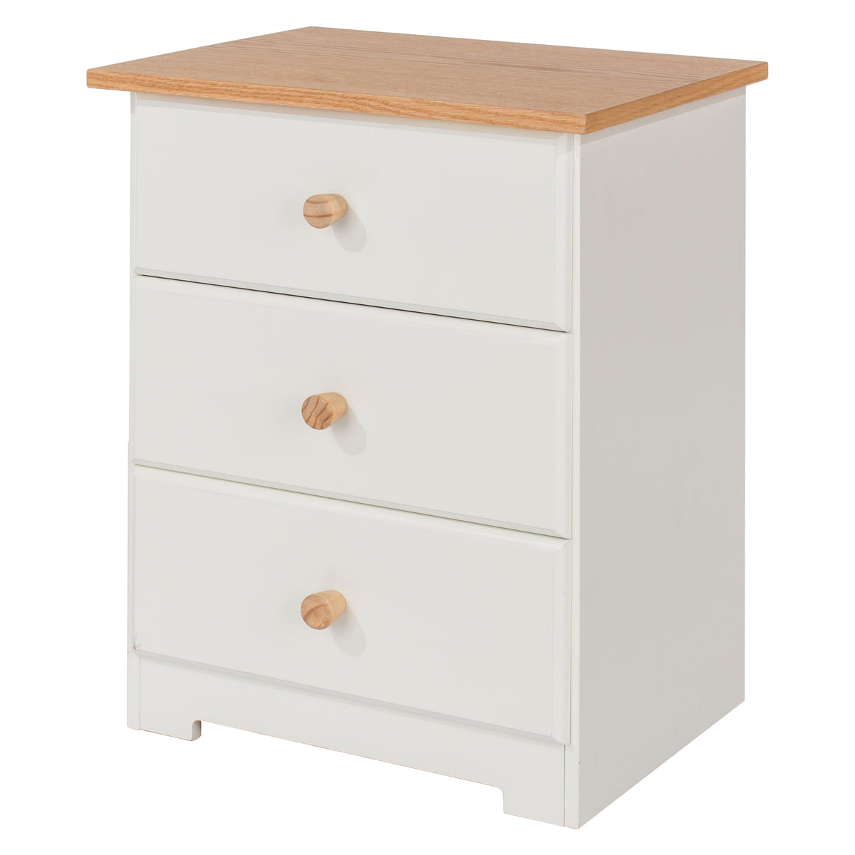 Colorado 3 drawer bedside cabinet in soft white and oak effect