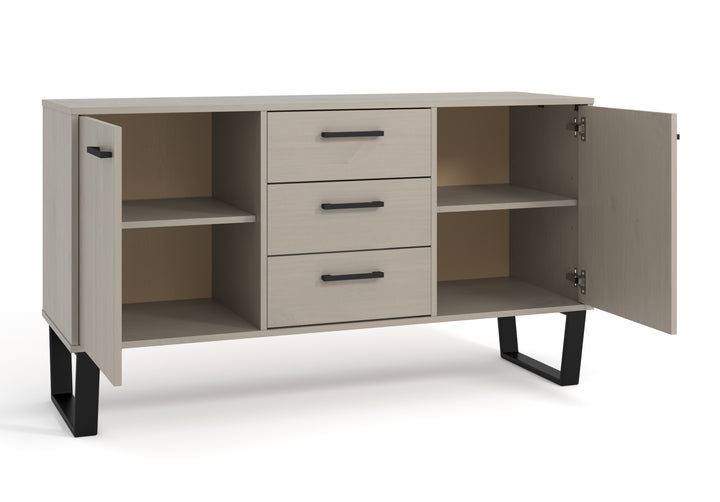 Texas Medium Sideboard With 2 Doors, 3 Drawers Grey Waxed Pine Black (DHD) Image 4
