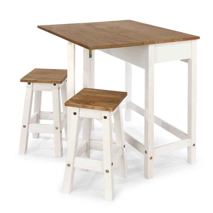Corona White Breakfast Drop Leaf Table & 2 Stools Set White Wax Antique Waxed Pine (DHD) Image 4