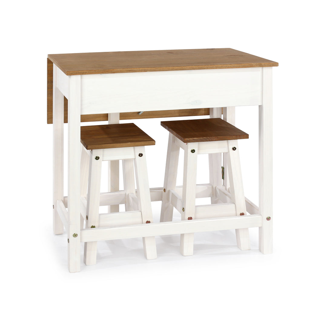 Corona White Breakfast Drop Leaf Table & 2 Stools Set White Wax Antique Waxed Pine (DHD) Image 3