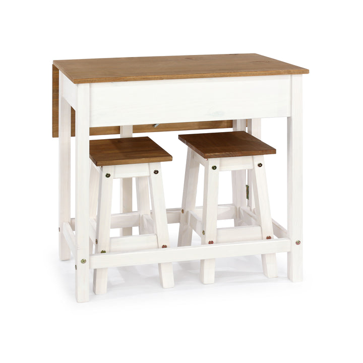 Corona White Breakfast Drop Leaf Table & 2 Stools Set White Wax Antique Waxed Pine (DHD) Image 3