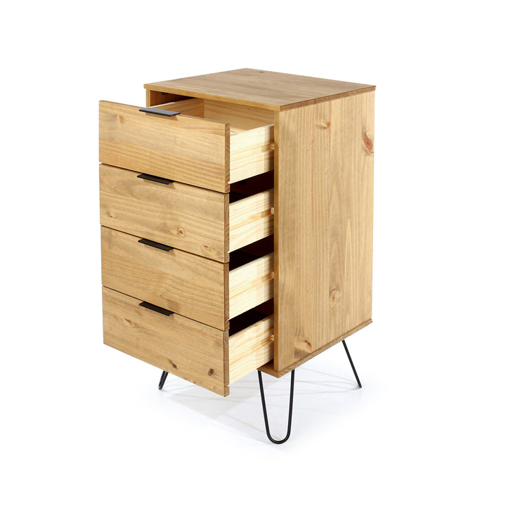 Augusta Pine 4 Drawer Narrow Chest Of Drawers Antique Waxed Pine Black (DHD) Image 4