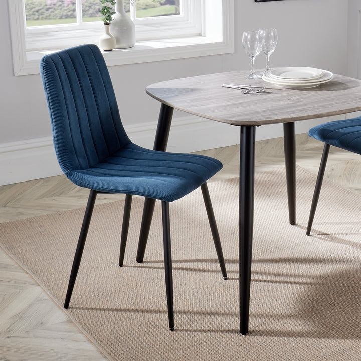 Aspen Straight Stitch Blue Cord Dining Chair, Black Tapered Legs (Pair) Blue Black (DHD) Image 5