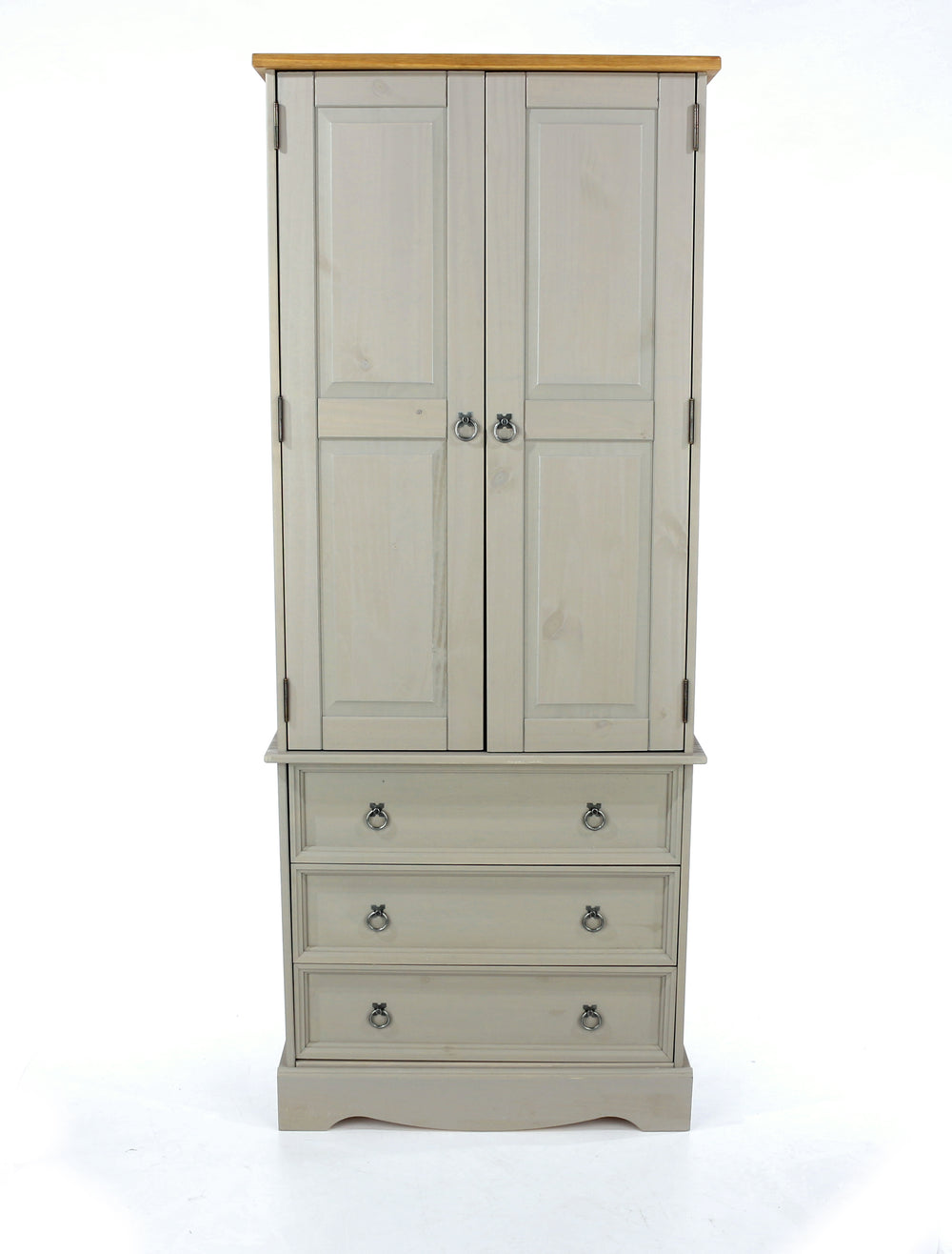 Corona Grey 2 Door, 3 Drawer Wardrobe Grey Wax Antique Waxed Pine (DHD) Image 2