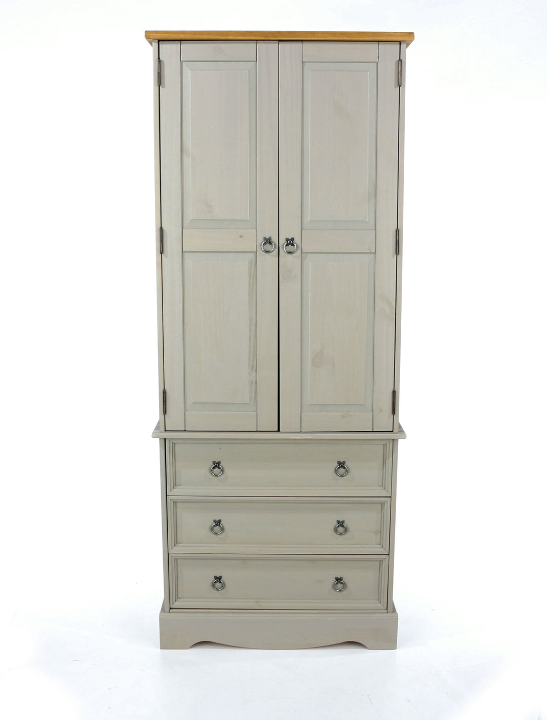 Corona Grey 2 Door, 3 Drawer Wardrobe Grey Wax Antique Waxed Pine (DHD) Image 2