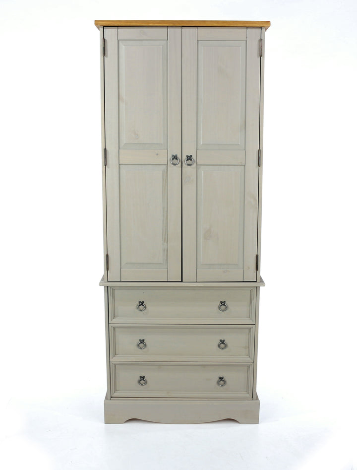 Corona Grey 2 Door, 3 Drawer Wardrobe Grey Wax Antique Waxed Pine (DHD) Image 2