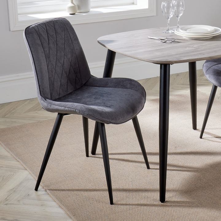 Aspen Diamond Stitch Grey Fabric Dining Chair, Black Tapered Legs (Pair) Grey Black (DHD) Image 5