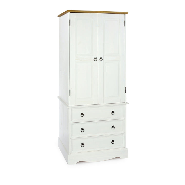 Corona White 2 Door, 3 Drawer Wardrobe White Wax Antique Waxed Pine (DHD) Image 3