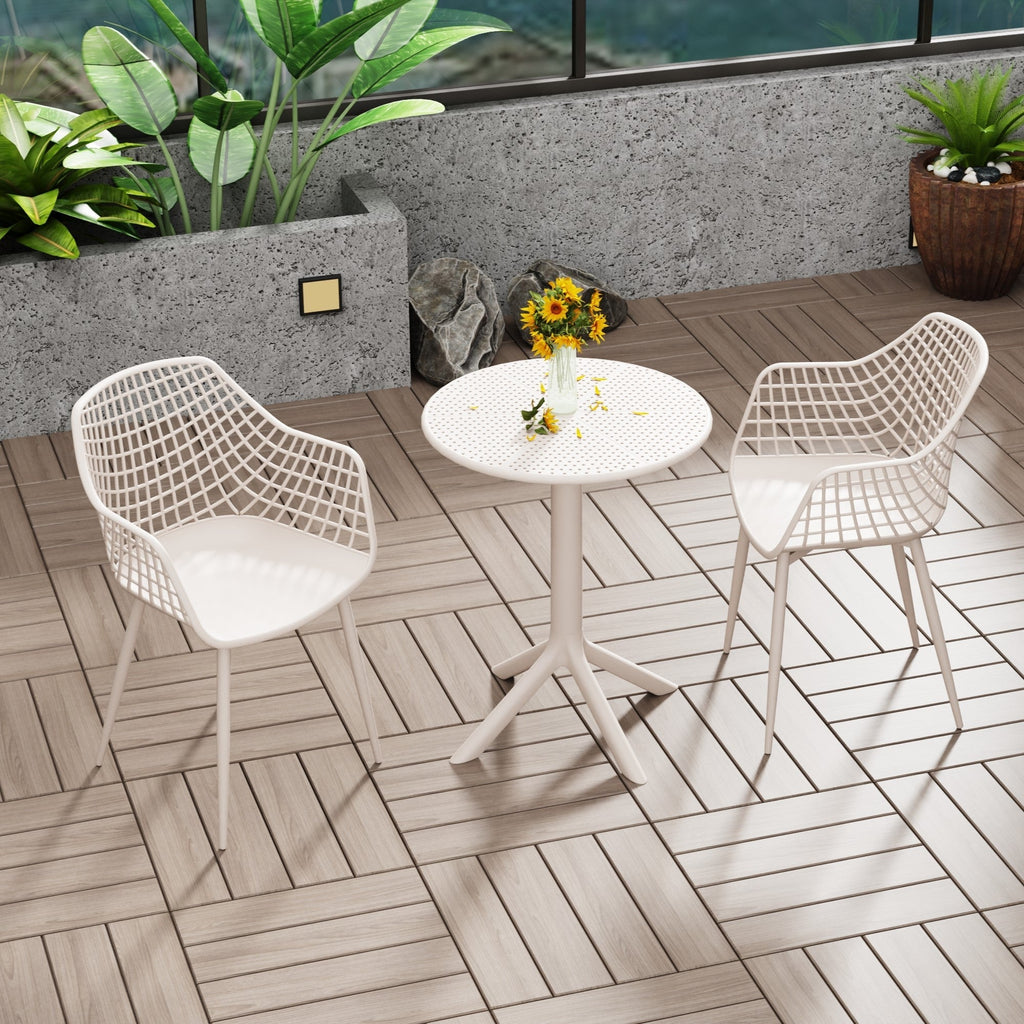 Rimini 3 Piece Lattice Bistro Table & 2 Armchair Set, Outdoor Grade, Calico Calico  (Self Assembly) (DHD)