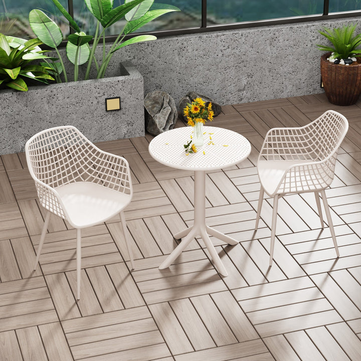 Rimini 3 Piece Lattice Bistro Table & 2 Armchair Set, Outdoor Grade, Calico Calico  (Self Assembly) (DHD)