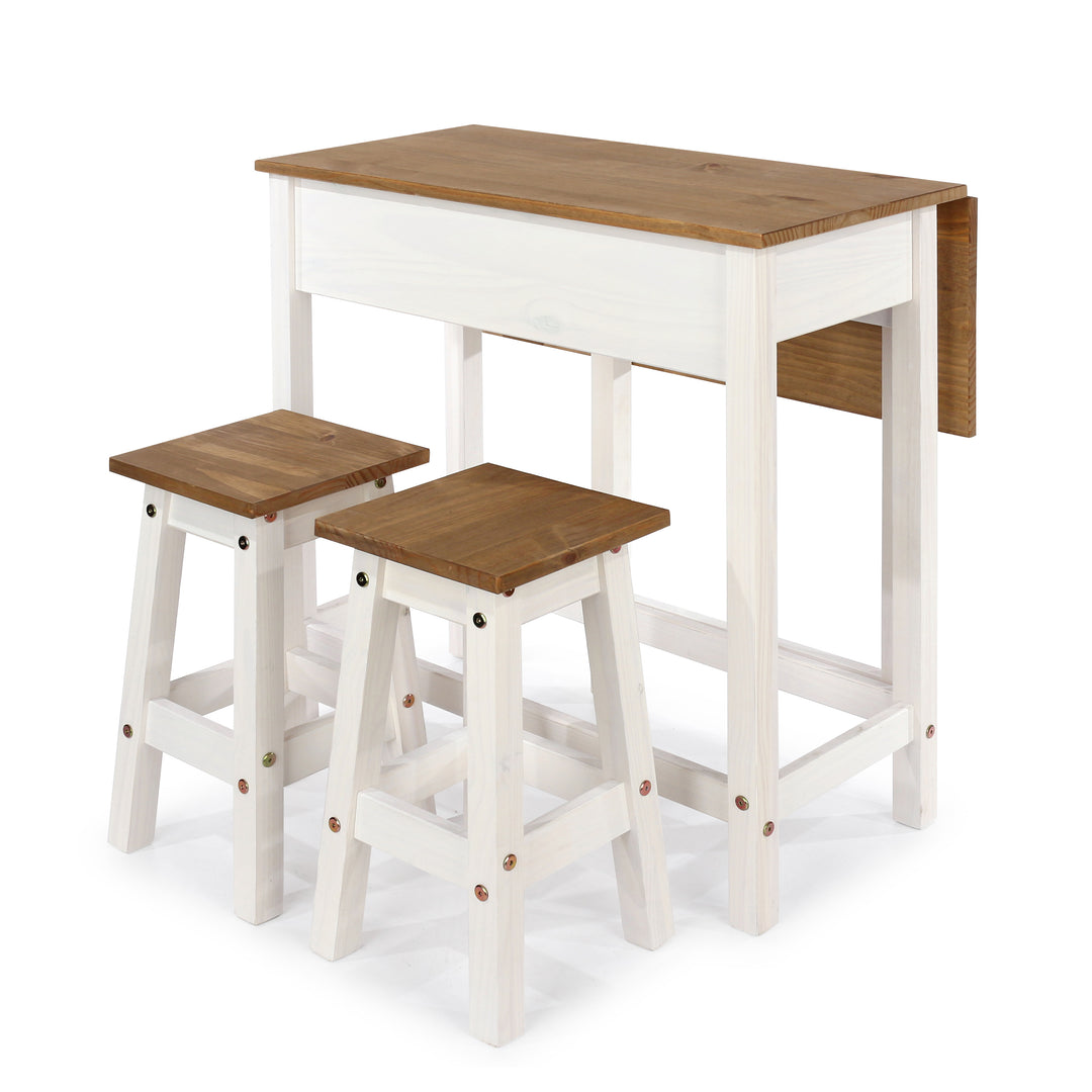 Corona White Breakfast Drop Leaf Table & 2 Stools Set White Wax Antique Waxed Pine (DHD) Image 5