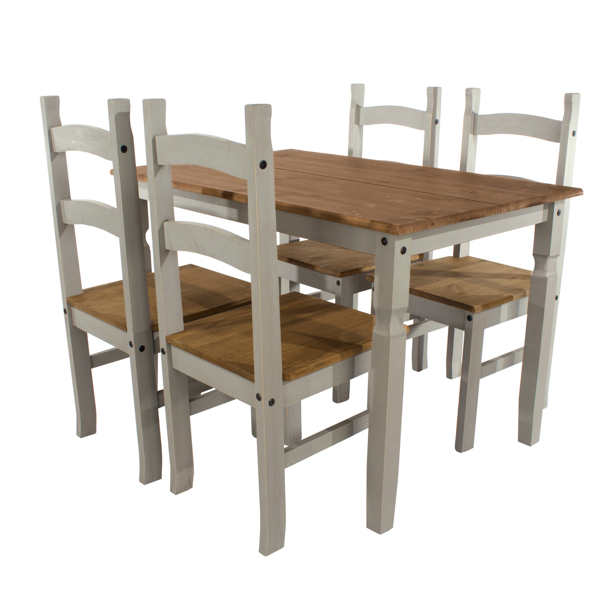 Corona Grey Rectangular Dining Table & 4 Chair Set      Grey Wax Antique Waxed Pine (DHD) Image 1
