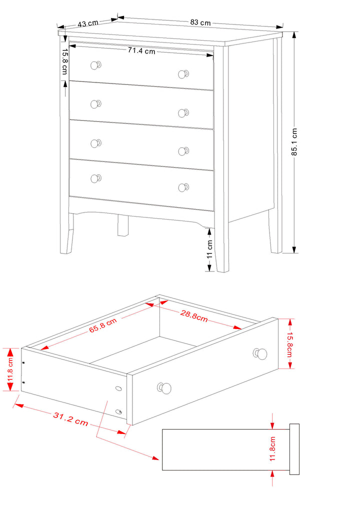 Como Blue 4 Drawer Chest Blue  (DHD) Image 6