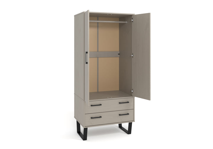 Texas 2 Door, 2 Drawer Wardrobe Grey Waxed Pine Black (DHD) Image 3