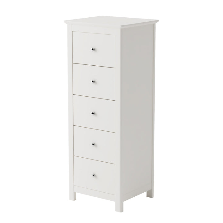 Nairn White 5 Drawer Narrow Chest Of Drawers White  (Self Assembly) (DHD)