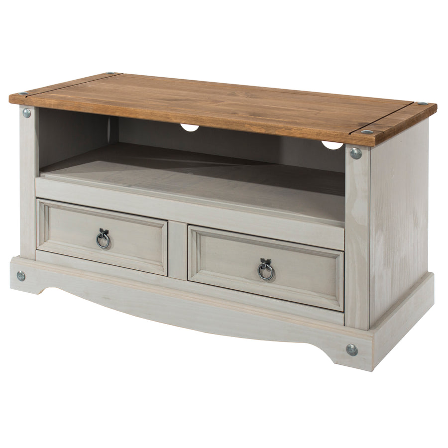 Corona Grey Flat Screen Tv Unit Grey Wax Antique Waxed Pine (DHD) Image 1