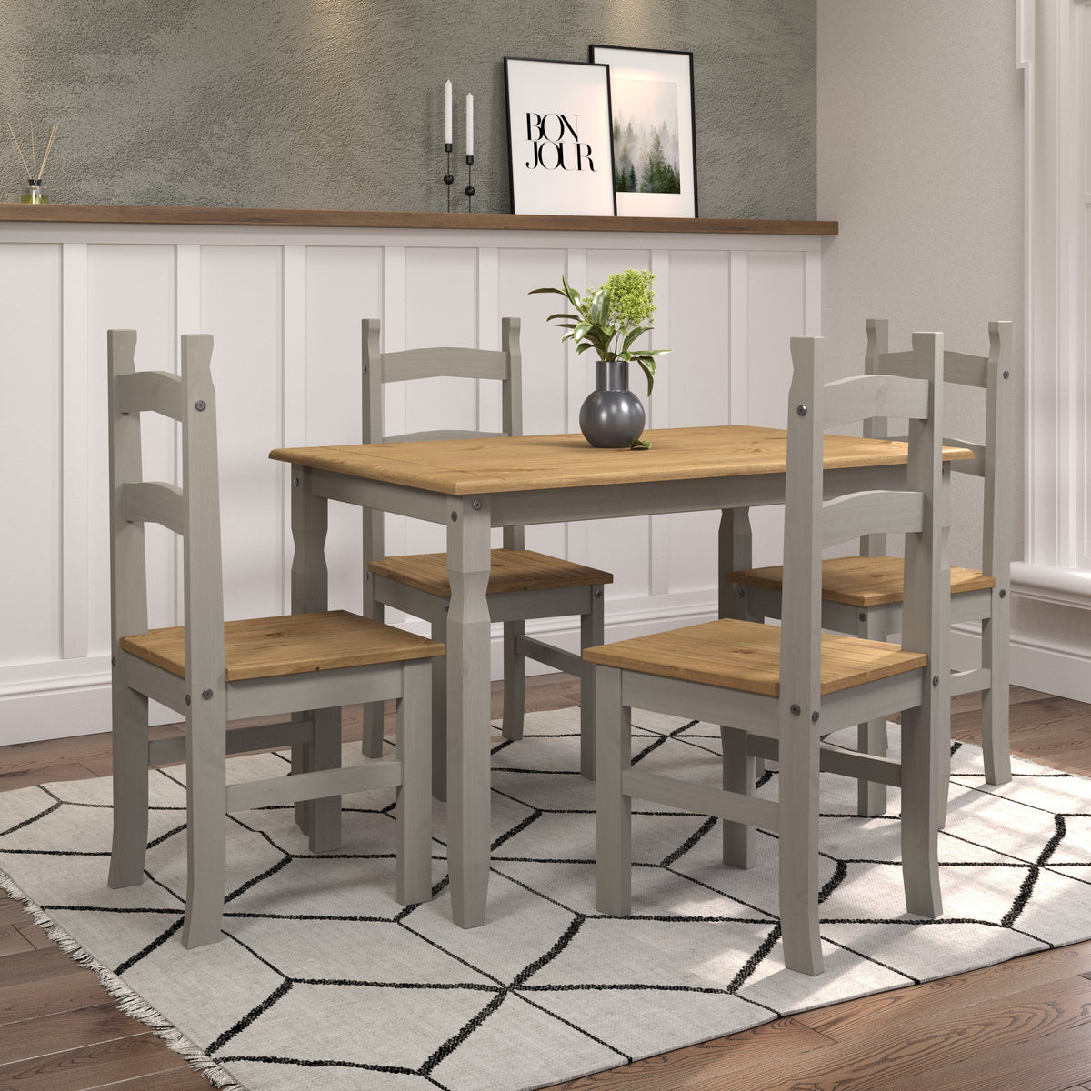 Corona Grey Rectangular Dining Table & 4 Chair Set      Grey Wax Antique Waxed Pine (DHD) Image 2