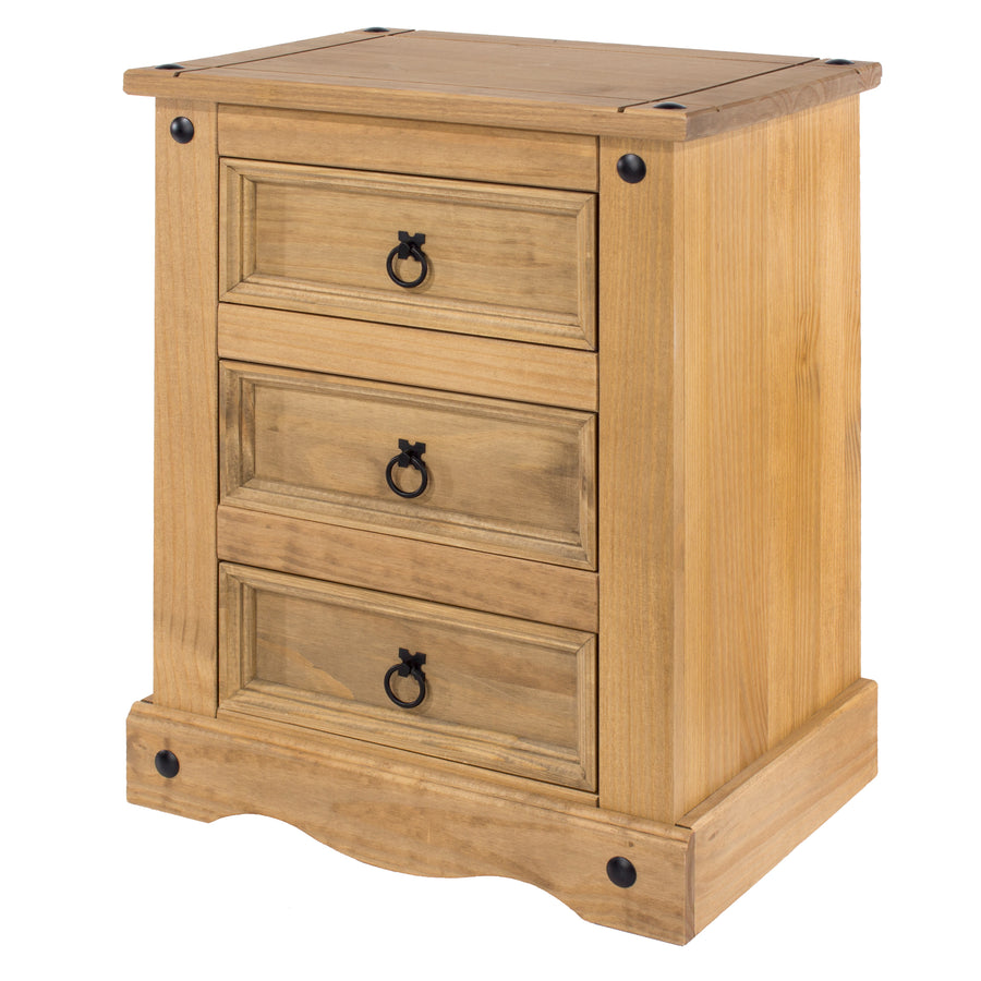 Corona 3 Drawer Bedside Cabinet  Antique Waxed Pine  (DHD) Image 1