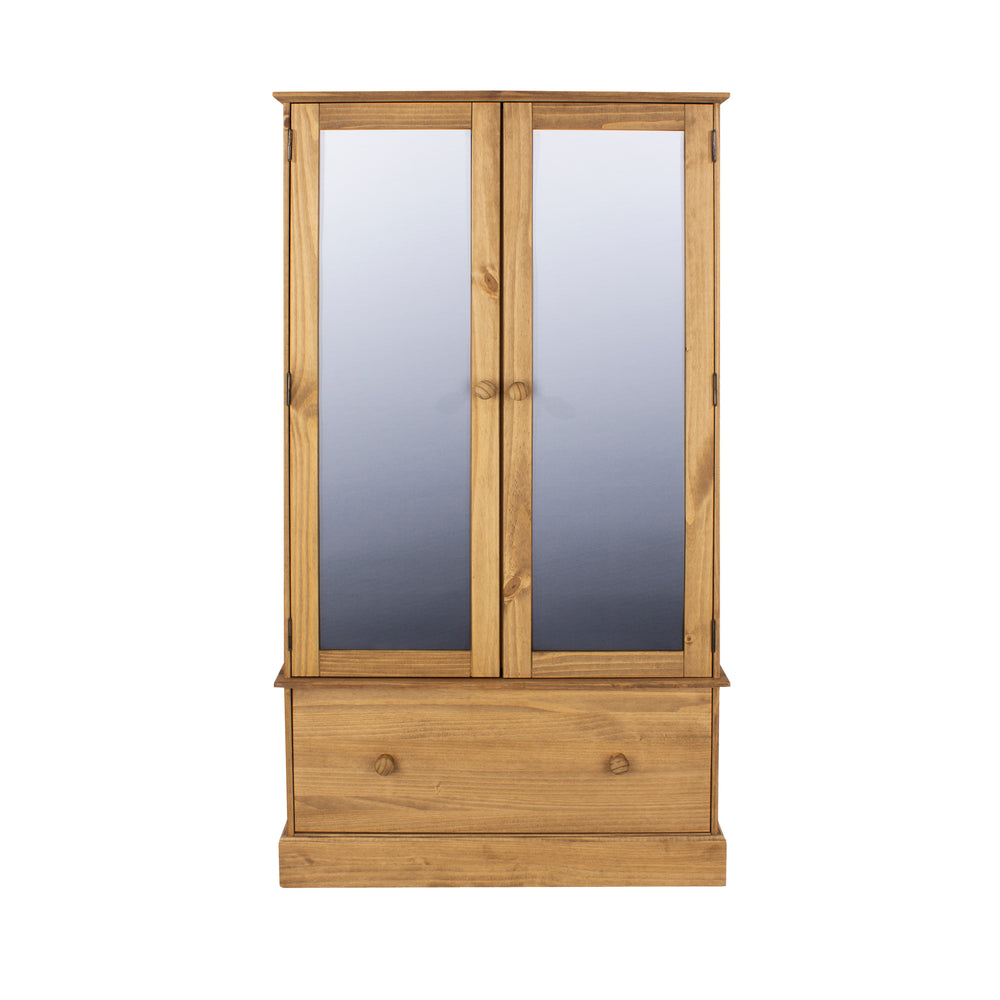 Cotswold 2 Mirror Door, 1 Drawer Wardrobe Antique Waxed Pine  (DHD) Image 2