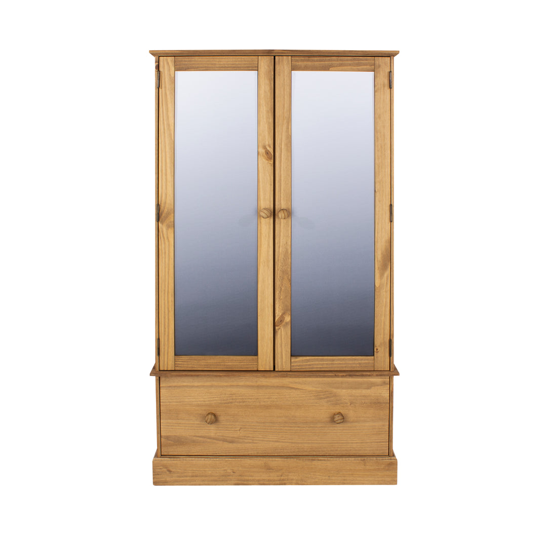 Cotswold 2 Mirror Door, 1 Drawer Wardrobe Antique Waxed Pine  (DHD) Image 2