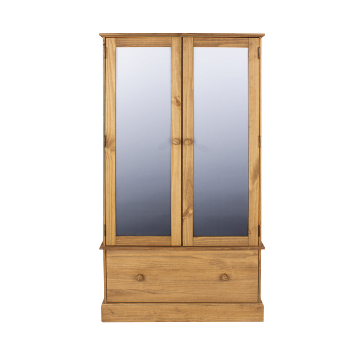 Cotswold 2 Mirror Door, 1 Drawer Wardrobe Antique Waxed Pine  (DHD) Image 2