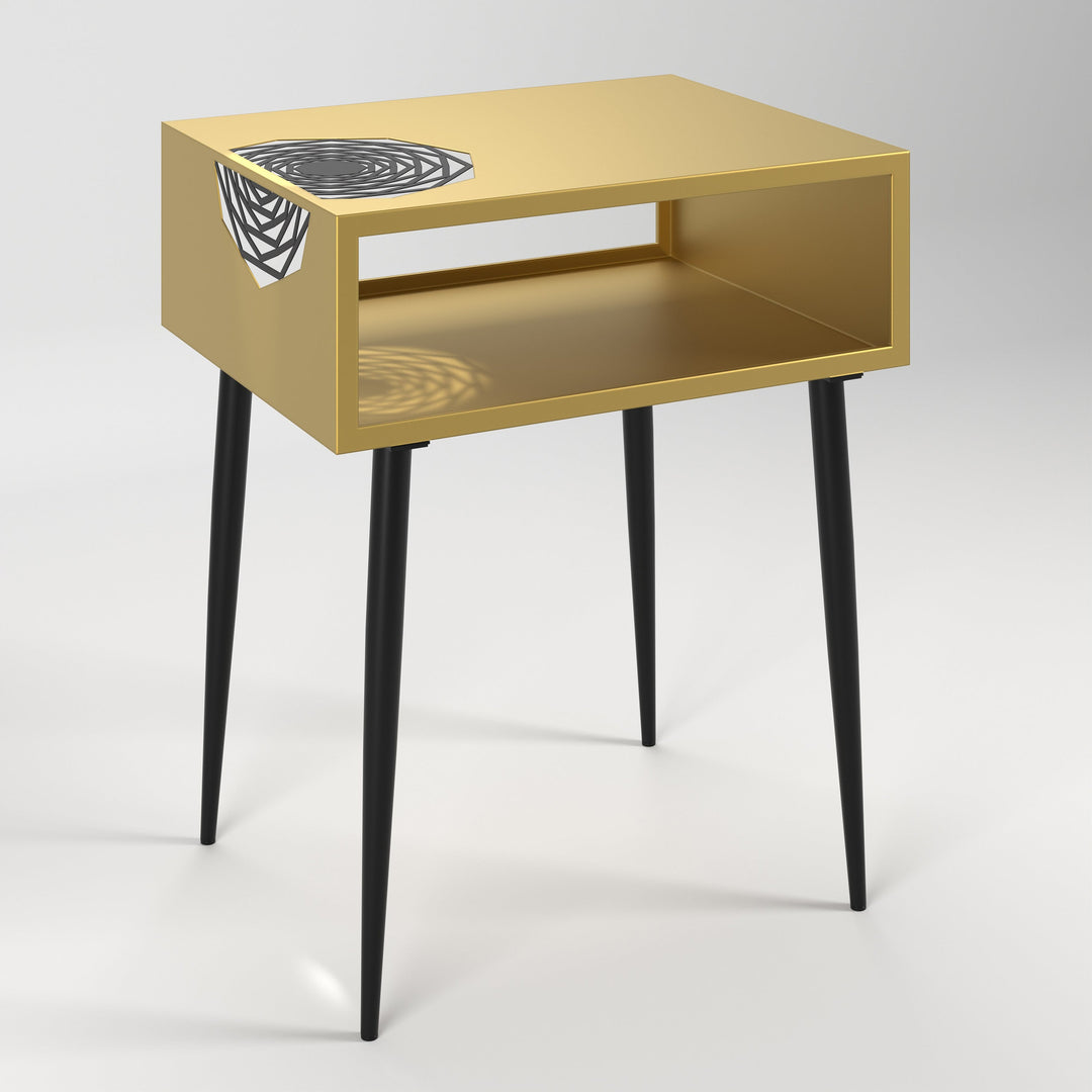 Options Galaxy Metal Bedside Table, Gold With Black Legs Gold Black (Self Assembly) (DHD)