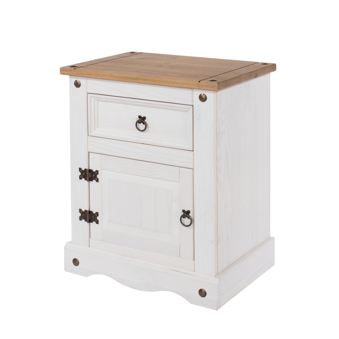 Corona White 1 Door, 1 Drawer Bedside Cabinet  White Wax Antique Waxed Pine (DHD) Image 1