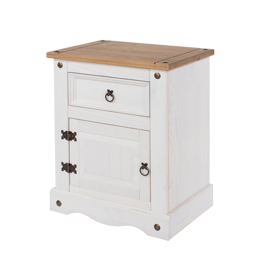 Corona White 1 Door, 1 Drawer Bedside Cabinet  White Wax Antique Waxed Pine (DHD) Image 1