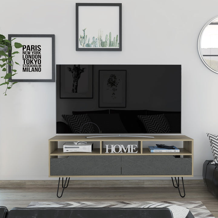 Manhattan Wide Screen Tv Rack Bleached Pine Grey Stone (DHD) Image 3