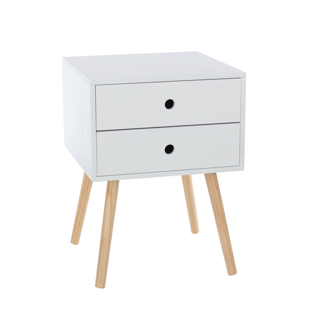 Options White Scandia, 2 Drawer & Wood Legs Bedside Cabinet  White Pine (DHD) Image 3