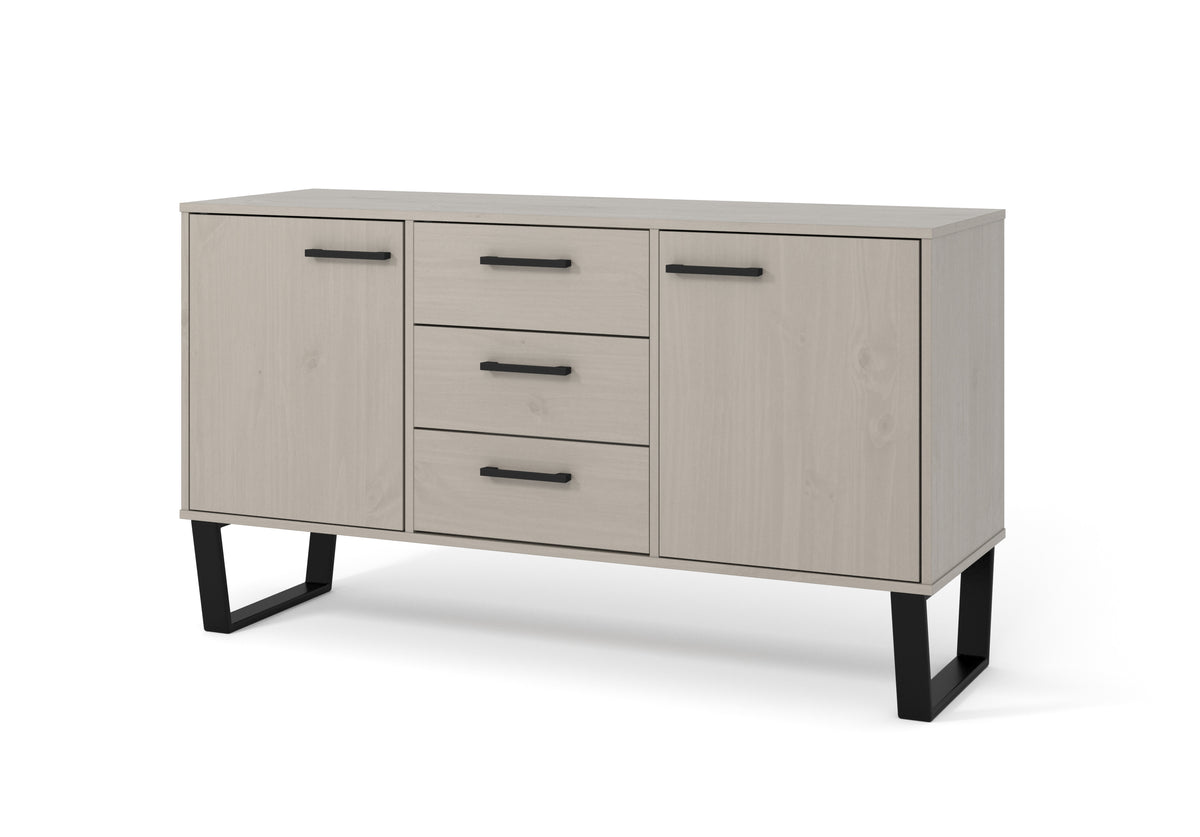 Texas Medium Sideboard With 2 Doors, 3 Drawers Grey Waxed Pine Black (DHD) Image 1