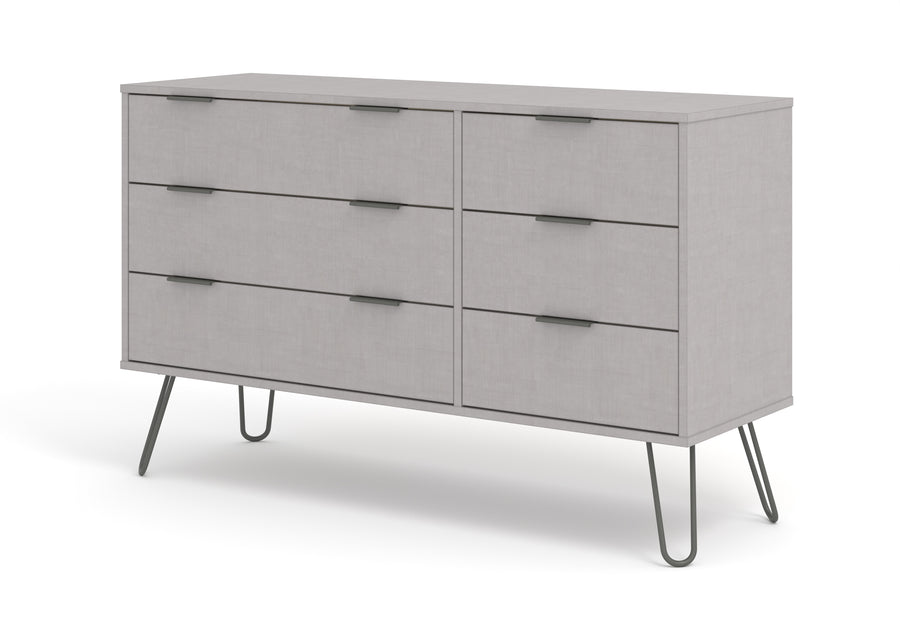 Augusta Grey 3+3 Drawer Wide Chest Of Drawers Grey   (DHD) Image 1