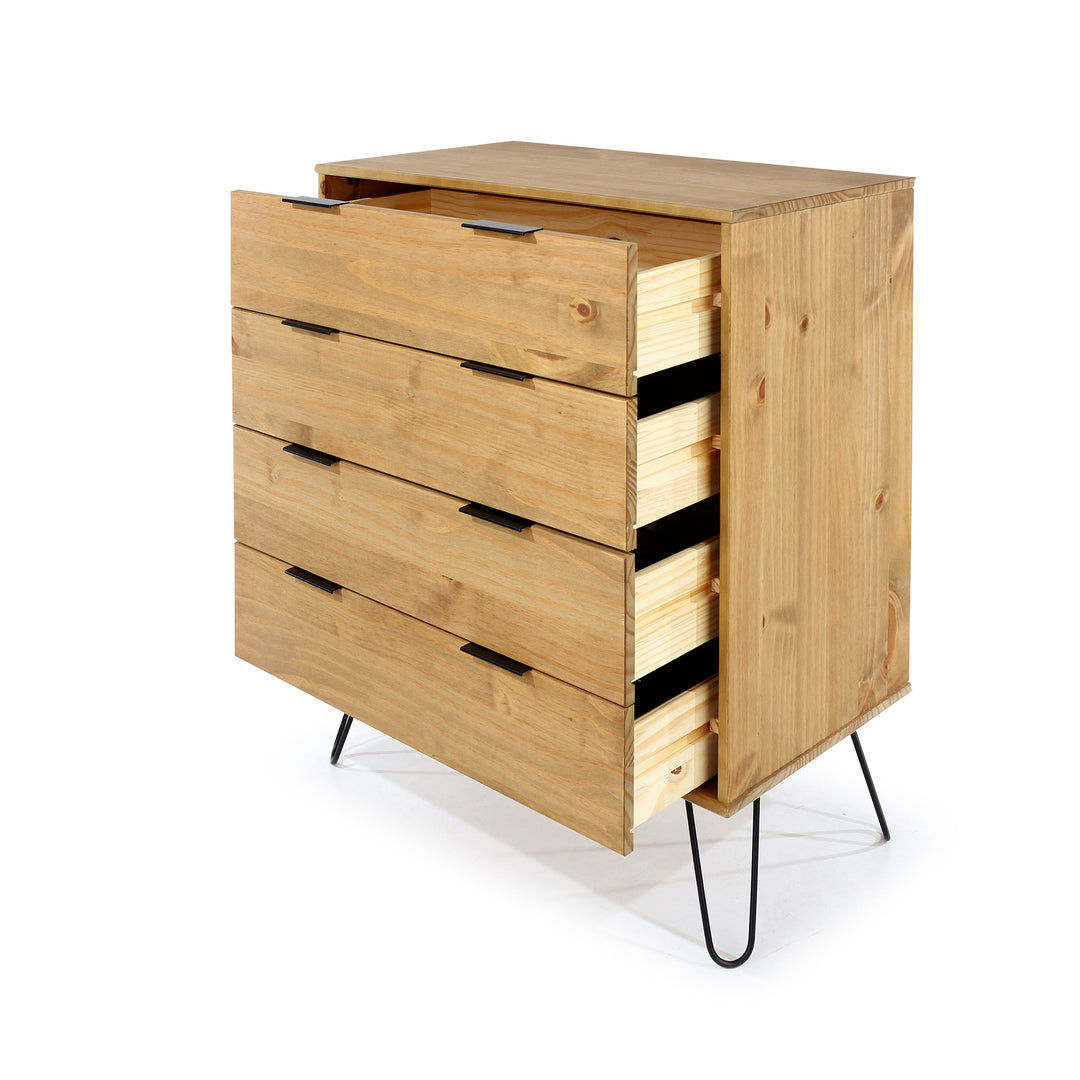 Augusta Pine 4 Drawer Chest Of Drawers Antique Waxed Pine Black (DHD) Image 4