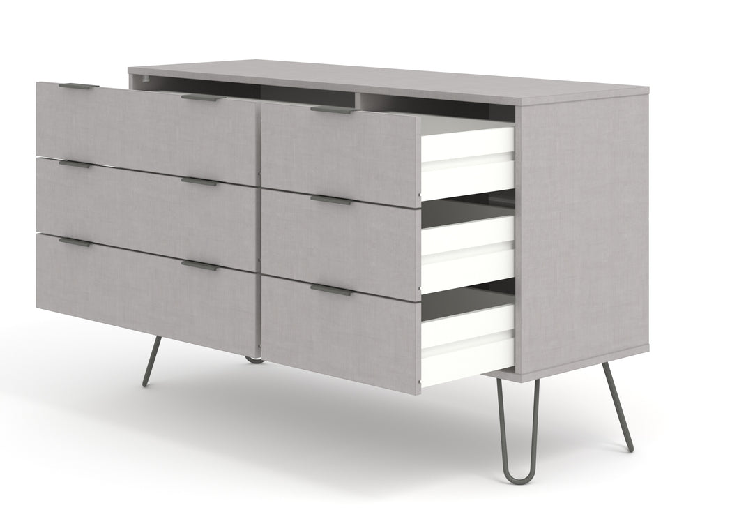 Augusta Grey 3+3 Drawer Wide Chest Of Drawers Grey   (DHD) Image 4