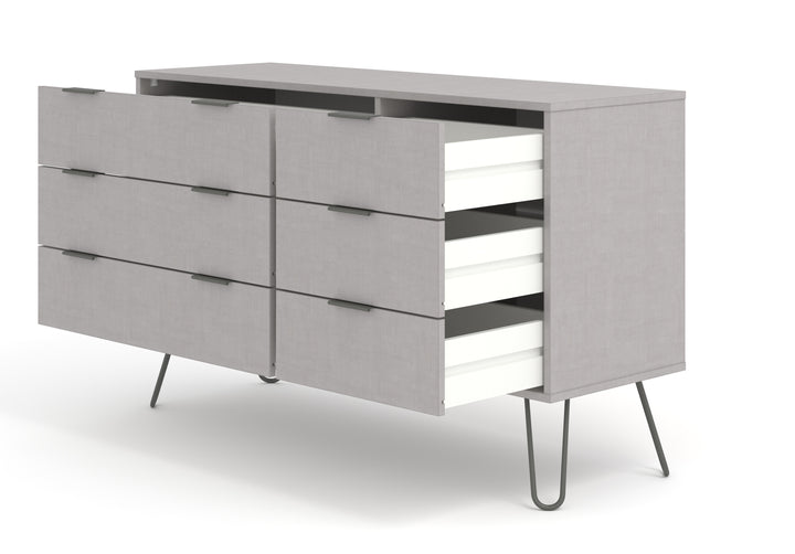Augusta Grey 3+3 Drawer Wide Chest Of Drawers Grey   (DHD) Image 4