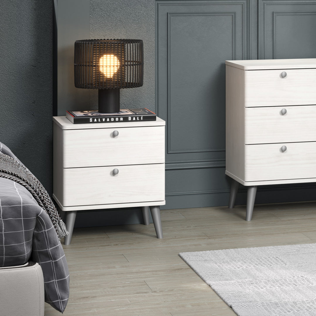 Augusta Curve 2 Drawer Bedside Cabinet White Silver (DHD) Image 3
