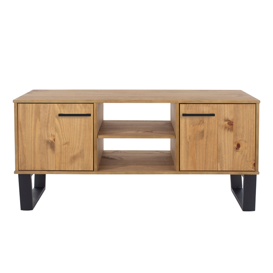 Texas 2 Door Flat Screen Tv Unit Antique Waxed Pine Black (DHD) Image 1