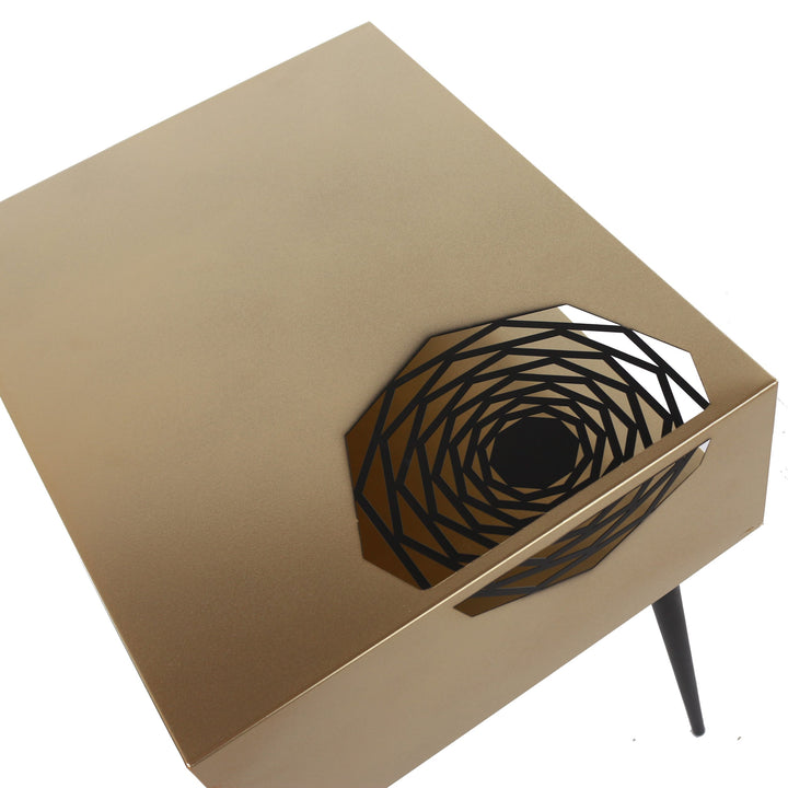 Options Galaxy Metal Bedside Table, Gold With Black Legs Gold Black (Self Assembly) (DHD)