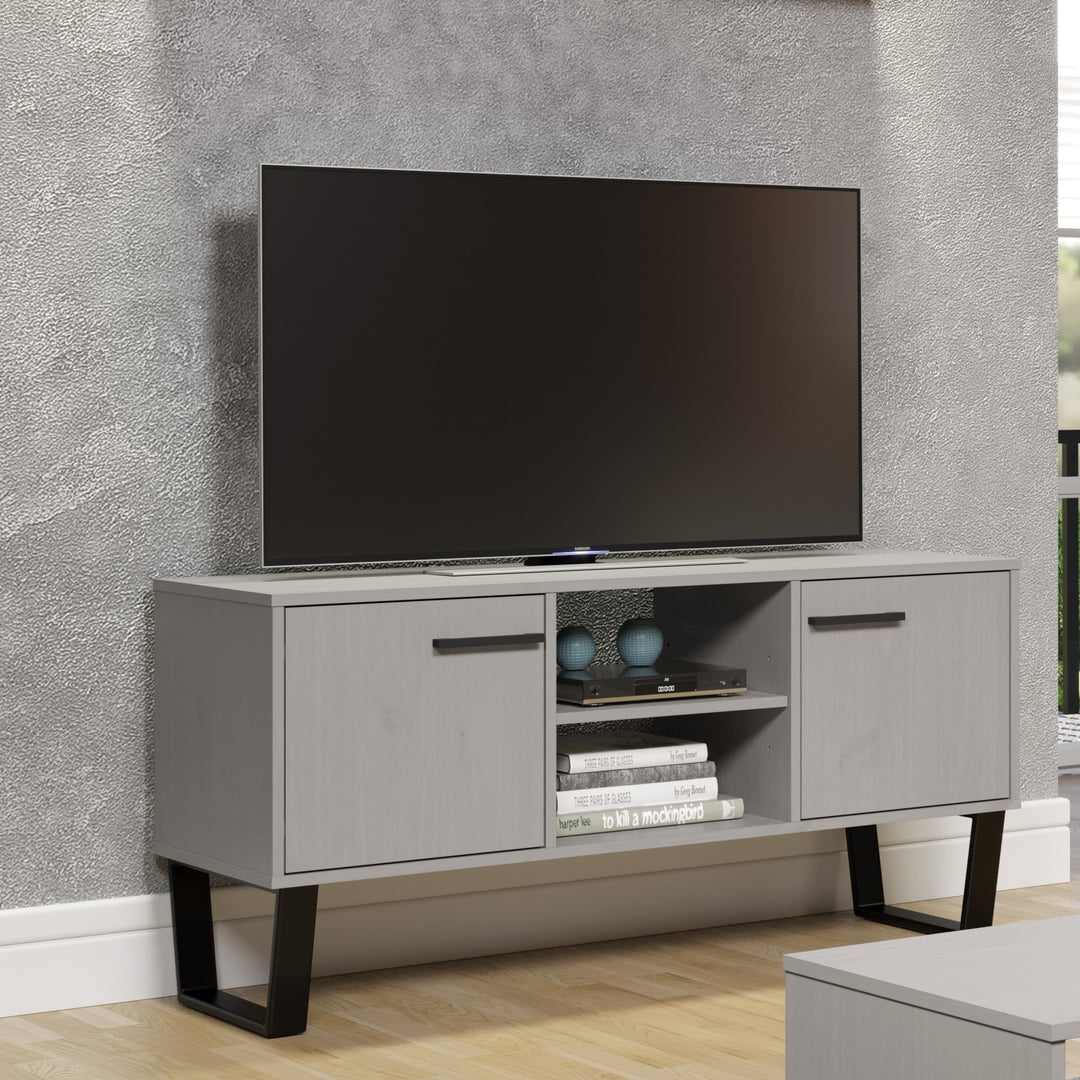 Texas 2 Door Flat Screen Tv Unit Grey Waxed Pine Black (DHD) Image 4