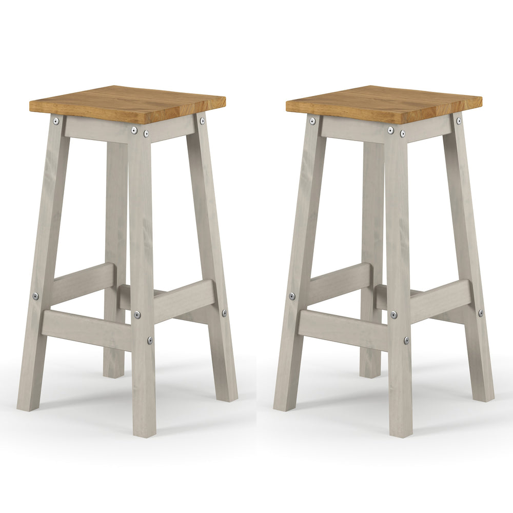 Corona Grey Live Edge High Breakfast Stools  (Pair) Grey Antique Waxed Pine (DHD) Image 2