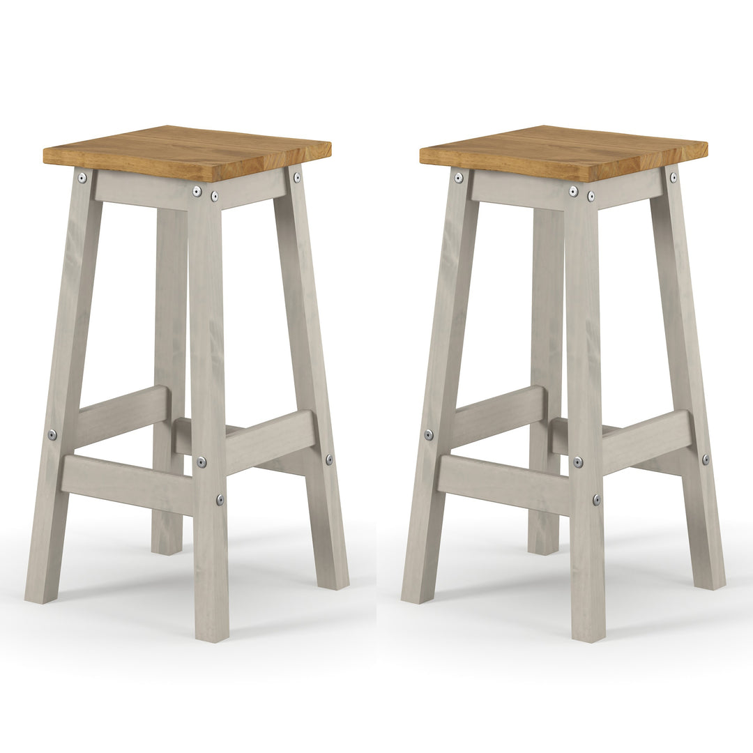 Corona Grey Live Edge High Breakfast Stools  (Pair) Grey Antique Waxed Pine (DHD) Image 2