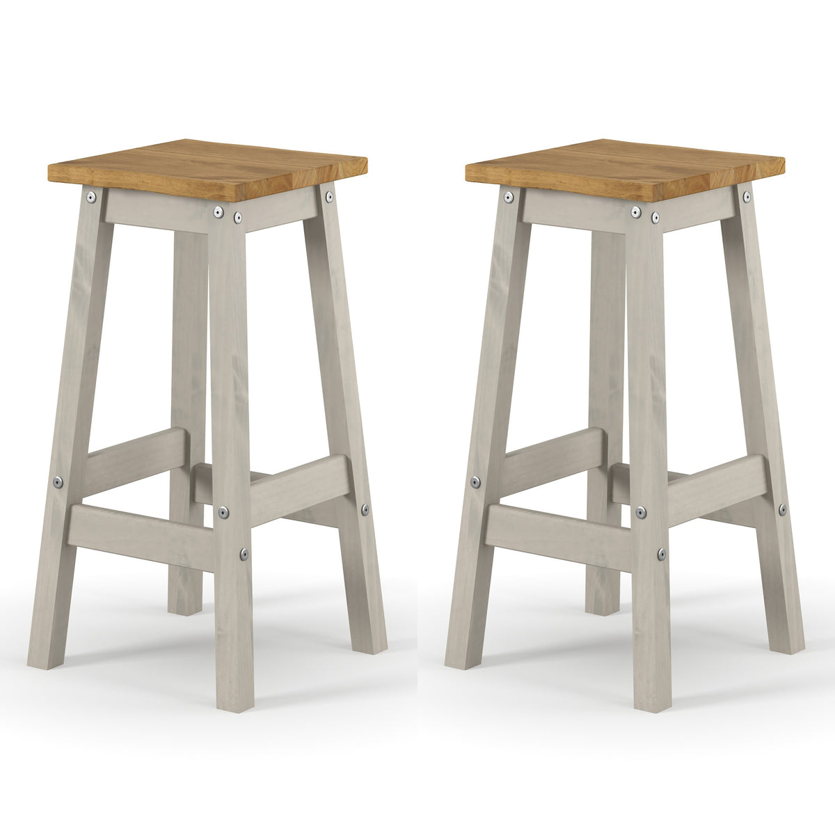 Corona Grey Live Edge High Breakfast Stools  (Pair) Grey Antique Waxed Pine (DHD) Image 2