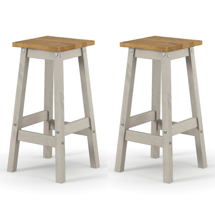 Corona Grey Live Edge High Breakfast Stools  (Pair) Grey Antique Waxed Pine (DHD) Image 2